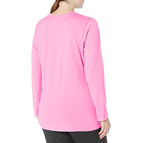 Just My Size Women's Plus Size Vneck Long Sleeve Tee, Pink Swish, 2X