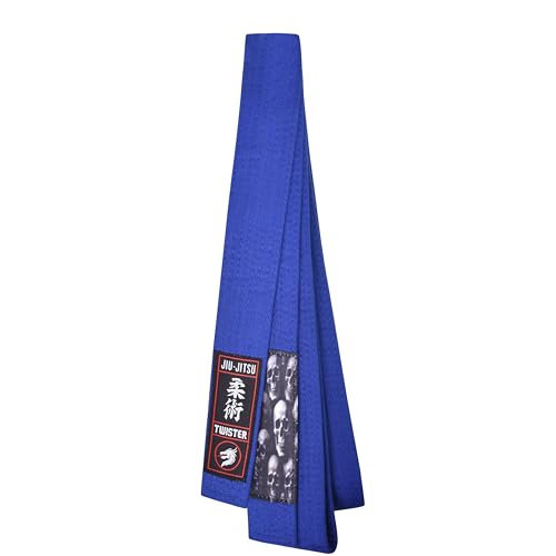 TWISTER Jiu Jitsu BJJ Belt 1.5” Wide for Men Women Adults | Premium Cotton with Woven Patch | 9 Row Stitching |, Blue (Skull), A2 TWISTER Jiu Jitsu BJJ Belt 1.5” Wide for Men Women Adults | Premium Cotton with Woven Patch | 9 Row Stitching |, Blue (Skull), A2
