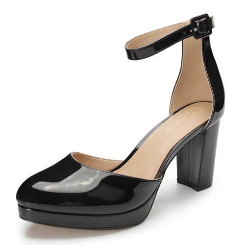 Women's Pumps, 3.2 Inch Low Closed Toe Heels,Chunky Heels for Women with Ankle Strap, Soft Dressy Shoes for Office,Wedding, Party