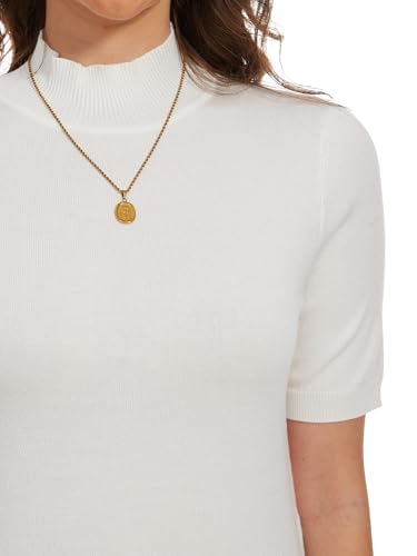 Image of Short Sleeve Mock Neck Turtleneck Sweater Tops Knit T Shirts Capsule Wardrobe Essentials