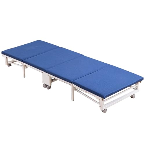 Cama plegable con colchón, cama plegable portátil con ruedas, ahorro de espacio, marco de metal resistente, no requiere montaje