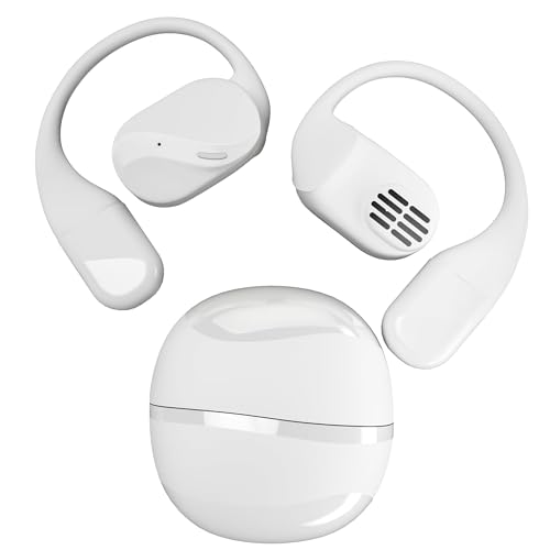 OWS True - Auriculares inalámbricos abiertos con ganchos para los oídos, Bluetooth 5.3, tiempo de reproducción de 60 horas, IPX5 impermeable, diseño ligero, color blanco