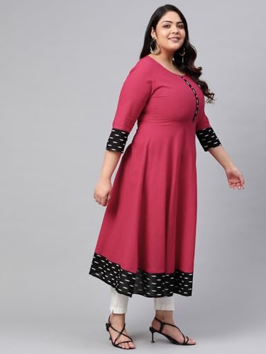 Image of Yash Gallery Women's Cotton Relaxed Fit Anarkali Slub Printed Kurta