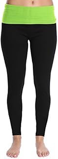 Blis Women Yoga Workout Legging Pant with Foldover Fold Over Color Waistband Standard