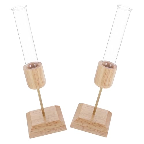 IMIKEYA Jarrón Hidropónico de Vidrio y Soporte de Madera 2 Unidades Estación de Propagación para Plantas de Interior Jarrón Tubular para Esquejes Hidropónicos Decoración de Escritorio