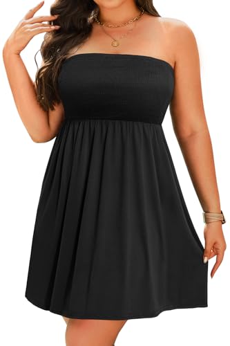 Pinup Fashion Plus Size Cover Ups Swimwear Black Strapless Swimsuit Coverup...