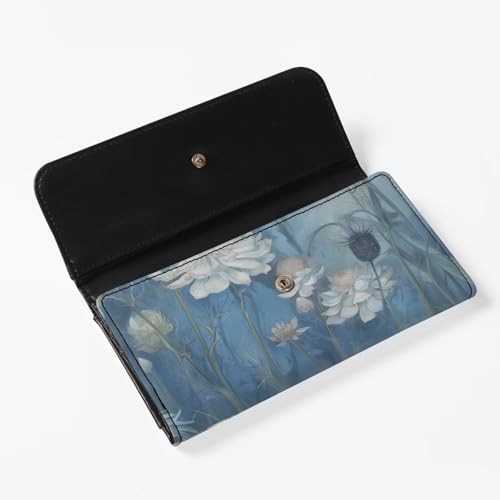 Howilath Blue Dragonfly Floral Print Women's Trifold Wallet Long Clutch Multi Purse, PU Leather Large Capacity Holder Organizer3