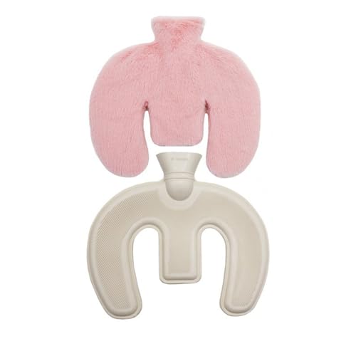 U-Shaped Neck & Shoulder Hot Water Bottle with Washable Plush Cover for Pain Relief - 1L Warm in Winter (Pink)