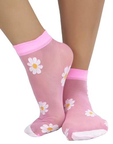 Image of ToBeInStyle Women's Sheer Fashion Ankle Socks & Pantyhose w /Springtime Daisy Design