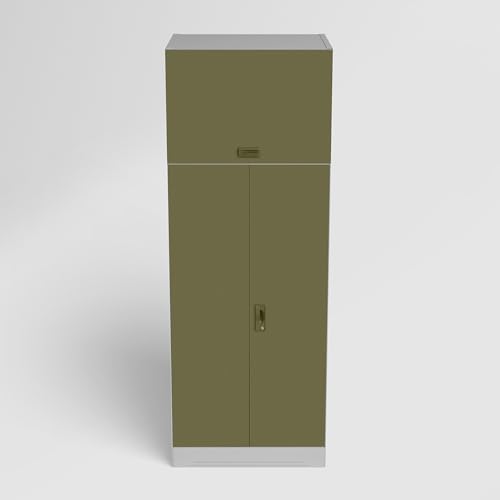 Image of GODREJ INTERIO Almirah Slimline 2-Door Steel Almirah, Cupboard for Clothes (Royal Ivory and Olive Branch), 1-Year Warranty, 1 Locker, 4 Shelves, Over Head Unit