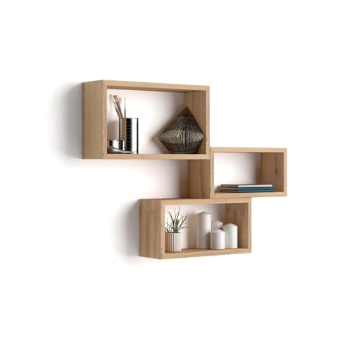 MOBILI FIVER, Lot de 3 Cubes muraux rectangulaires, Giuditta, Bois Rustique, Mélaminé, Étagères murales Cubes pour Cuisine et Salon, Made in Italy