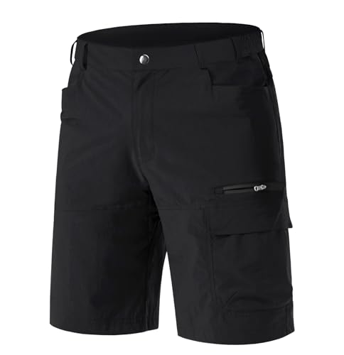 EKLENTSON Cargo Shorts Men Summer Hill Walking Shorts Quick Dry Lightweight Zip Off Outdoor Fishing Travel Safari Pants Black,32