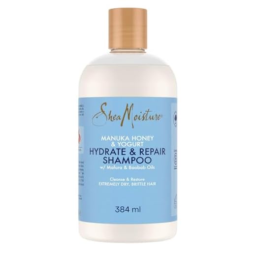 SheaMoisture Champú Hydrate & Repair con Miel de Manuka y Yogur - Champú Rizos Hidratante para Cabello Muy Seco y Dañado - Con Aceite de Baobab y Manteca de Karité - Sin Sulfatos - 1 x 384 ml