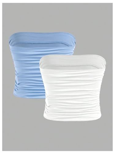 Image of Milumia Girl's 2 Pack Tube Top Ruched Strapless Sleeveless Bandeau Tops
