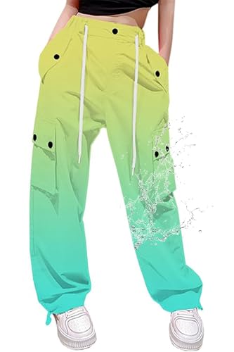 Image of Cromoncent Cargo Pants Girls & Women Parachute Pants Y2K Baggy Rave Clothes Waterproof with Pockets, 6 Years - 3XL