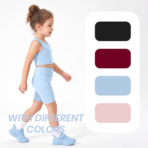 Image of Chichoo Girl's 2 Piece Athletic Outfits Workout Sets Sleeveless Crop Tank Tops and Bike Shorts Gymnastic Yoga Summer Kid 2-6Y