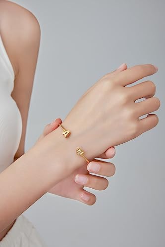 Image of VQYSKO Heart Initial Cuff Bracelets for Woman-CZ Stainless Steel Adjustable Open Bracelet Woman Jewellery,Birthday Gifts for Woman