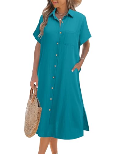 Image of Zeagoo Women Dresses Summer Casual Short Sleeve Button Down Shirt Dresses 2026 Beach Cover Up with Pockets