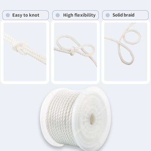1/2 Inch Nylon Rope 100 Ft Solid Braid High UV and Abrasion Resistance, Multipurpose Tightly Braided Rope, Clothes Line, Flag Line, Marine and Outdoor Twine, Ideal for Indoor and Outdoor Applications by CSZFGFDC - Used condition - Image 3