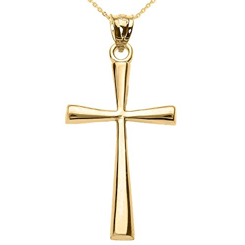 10K Yellow Gold Simple Classic Flared Cross Pendant Necklace With Rolo Chain - 16" #TOP10
