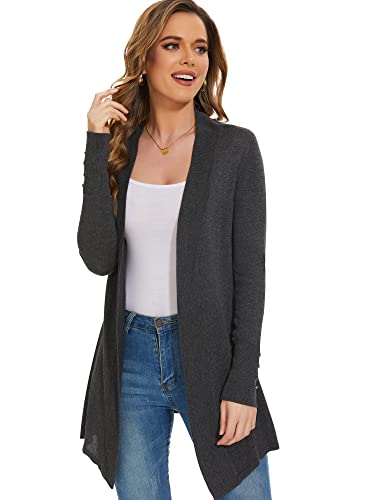 Image of Women Long Knit Cardigan Lightweight Open Front Sweaters | Capsule Wardrobe for Women, Relaxed fit, Buttoned Ribbed cuffs, Dressy Business Casual , for spring early fall office work