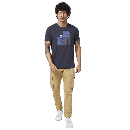 Image of Spykar Men Olive Green Cotton Slim Fit Ankle Length Mid Rise Trousers