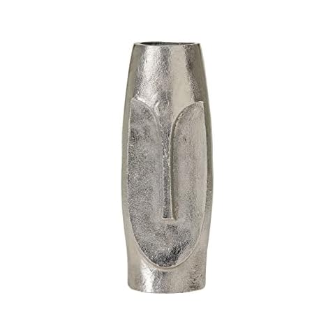 Blumenvase Aluminium Silber mit Gesicht-Motiv 32 cm Handarbeit Dekoration Caral Cover