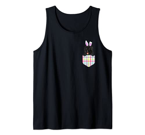 Easter Plaid Bouvier des Flandres Bunny Dog In Pocket Tank Top, Black