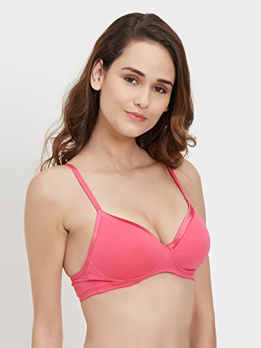 Image of SOIE Women's Solid Semi /Medium Coverage Padded Non-Wired Satin Panelled T-Shirt Bra