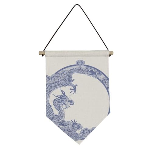 Drapeau culture chinoise suspendre toile dragon bleu kakemono décoration asiatique