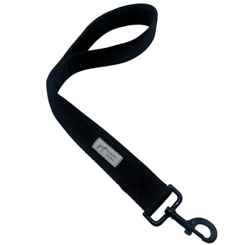 EGV - Correa corta perro 4cm ancho, Correa corta perro grande con asa acolchada y mosquetón reforzado, Correa perro corta 50cm longitud. Correa adiestramiento resistente. (Negro)