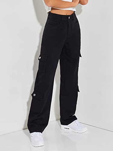 WDIRARA Women's Cargo Denim Pants High Waist Straight Leg Boyfriend Jeans with Pocket4