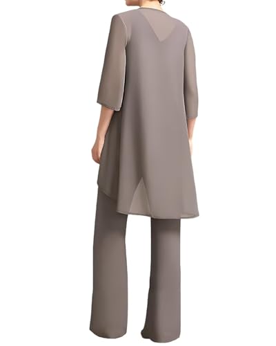 Lace Mother of The Bride Pant Suits for Wedding with Jacket 3 Pieces Chiffon Formal Outfit Suits with 3/4 Sleeve3