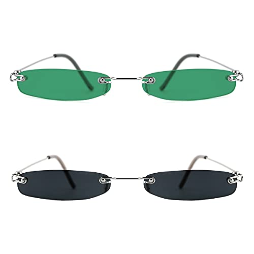 Slocyclub Vintage Rectangle Skinny Sunglasses for Women Men, Retro Small Thin Sunglasses, Rimless Trendy Sunglasses