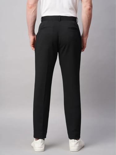 GRECIILOOKS Men Poly Lycra Twill Regular Fit Casual Trousers (Black, X-Large)