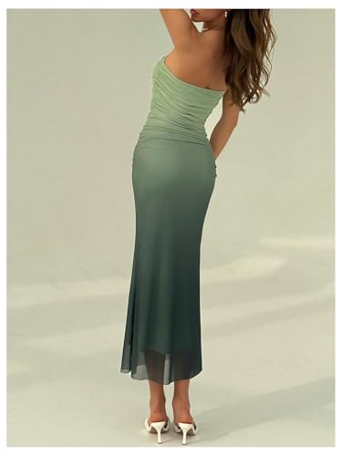Image of GORGLITTER Women's Sunset Ombre Strapless Cocktail Bridal Shower Midi Dress | Orange Wedding Guest Dress, Mesh Tube Dress, Bridesmaid Dresses, Vacation Beach Sundresses,