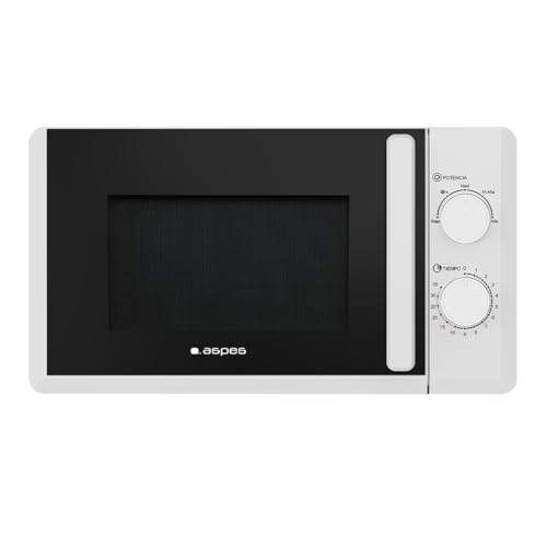 Aspes Microondas Básico 20 Litros Libre Instalación, Blanco AMWC2700. 700W, 5 Programas, Control Manual, Modo Descongelación, Cavidad Cerámica, Fácil Limpieza, Temporizador 30min