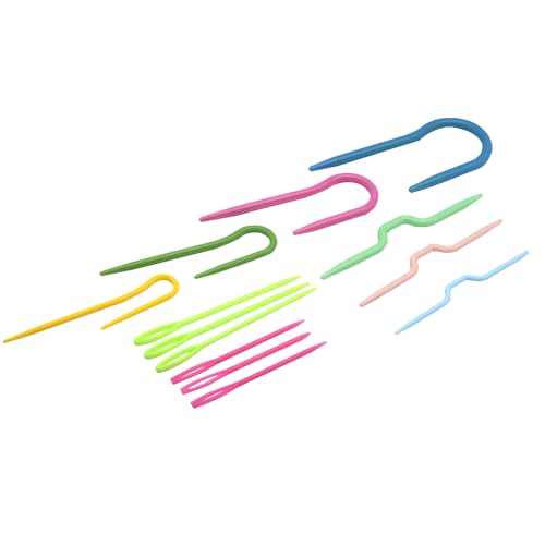 Image of FDXGYH 14 Pcs U Shape Multicolor Bent Cable Stitch Holder Needles Plastic Twist Curved and Straight Hand Knit Knitting Needles