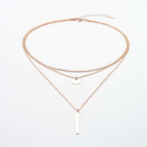 Disc Bar Pendant Layering Necklace Stainless Steel Layered Chain Choker4