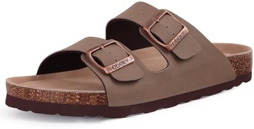 Women&#39;s Cork Footbed Slide Sandal, Comfortable Summer Beach Sandals with Adjustable Buckle