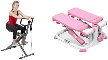 Sunny Health & Fitness Exercise Stepping Machine, Portable Mini Stair Stepper for Home or Office Workouts + Row-N-Ride™ PRO Squat Assist Trainer, Rowing Machine for Glute Workout