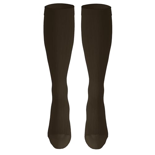 Image of NuVein Men's Compression Socks, 20-30 mmHg Support, Dress Trouser Style, Over Calf Knee High, Brown, Medium