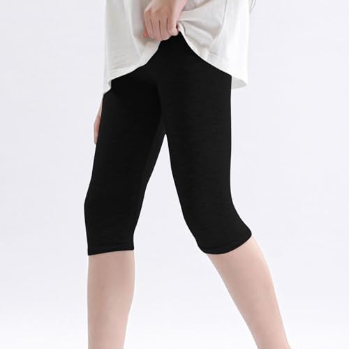 4-Pack Girls Capris Leggings Kids Summer Basic Solid Stretch Casual Cropped Tights for School Wearing for 2-13 Years4