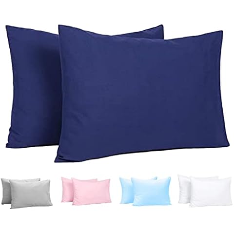 Baby Cot Pillow Case 2 Pack Toddler Pillowcase, Organic Cotton Navy Pillowcases, Soft Kids Travel Pillow Cover 40 x 60 cm for Kid, Boys & Girls Bedding, Nursery, Envelope Closure Cover