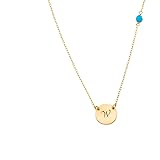 Circle Initial Charm Necklace and Small Gemstone Bead, Personalized Disc Necklace, Turquoise Birthstone Jewelry, 14k Rose Gold Fill, 925 Sterling Silver or 14k Gold fill