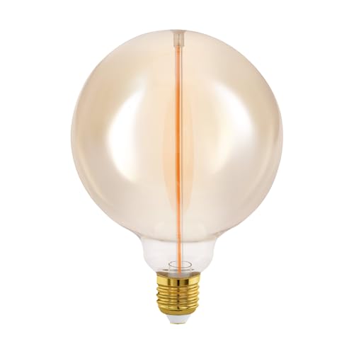 Eglo Bombilla LED E27, niveles de atenuación, con interruptor luz, vintage esférica, color ámbar, 2 W, 100 lúmenes, blanco cálido, 1800 K, Edison pera G125, diámetro 12,5 cm