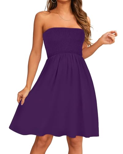 Image of elescat Summer Dresses for Women 2026 Strapless Casual Beach Cover Ups Tube Top Sundress