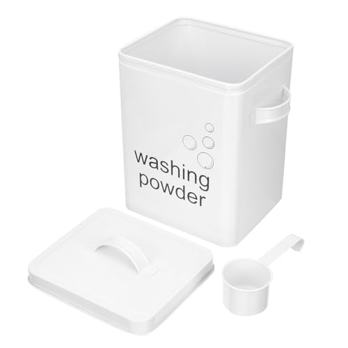 Healeved Cubo De Almacenamiento Detergente Polvo Con Tapa De Hierro Para Organizacion Del Cuarto De Lavanderia Para Detergente Polvo Lavadora y Almacenamiento