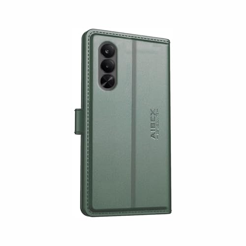 Image of AIBEX Compatible for OnePlus Nord CE 6 Lite 5G / Realme P4X 5G Flip Cover Leather Finish | Inside TPU with Card Pockets | Wallet Stand | Complete Protection Flip Case Green