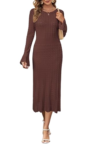 Image of Newshows Women's Hollow Slim Summer Fall Church Work Casual Sweater Dress